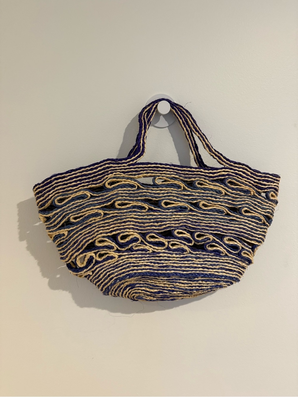 Handwoven Blue and Natural Stripe Tote Bag